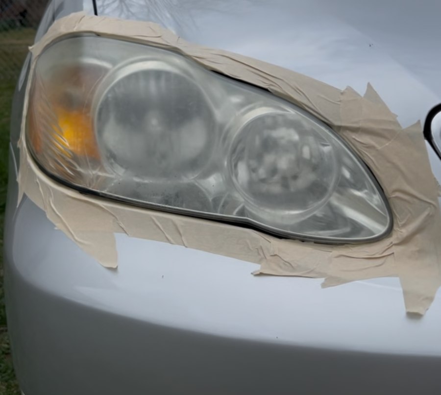 The same headlight after restoration, polished back to full clarity